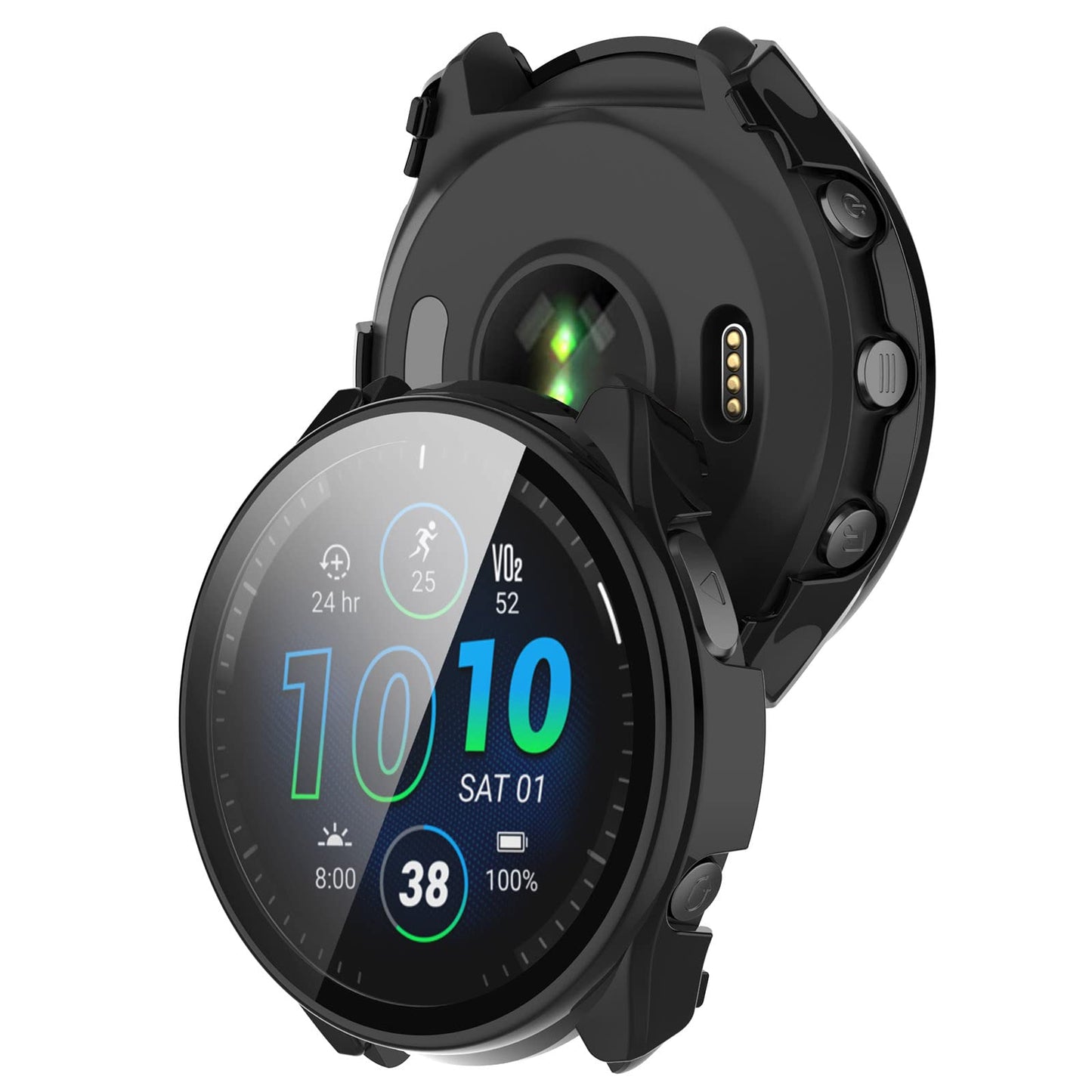 THRE【2 Pack 】For Garmin Forerunner 955/ 955 Solar/ Forerunner 965 Tempered Glass Screen Protector Case Cover