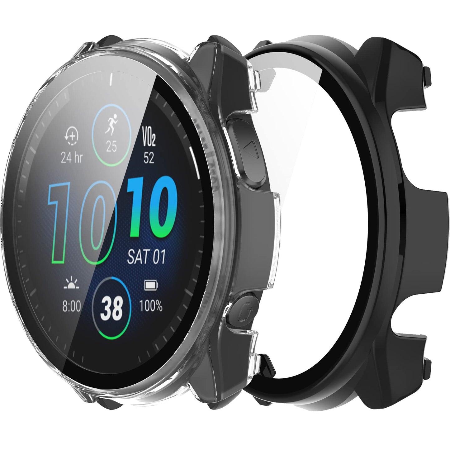 THRE【2 Pack 】Compatible With Garmin Forerunner 955/ 955 Solar/ Forerunner 965 Tempered Glass Screen Protector Case Cover