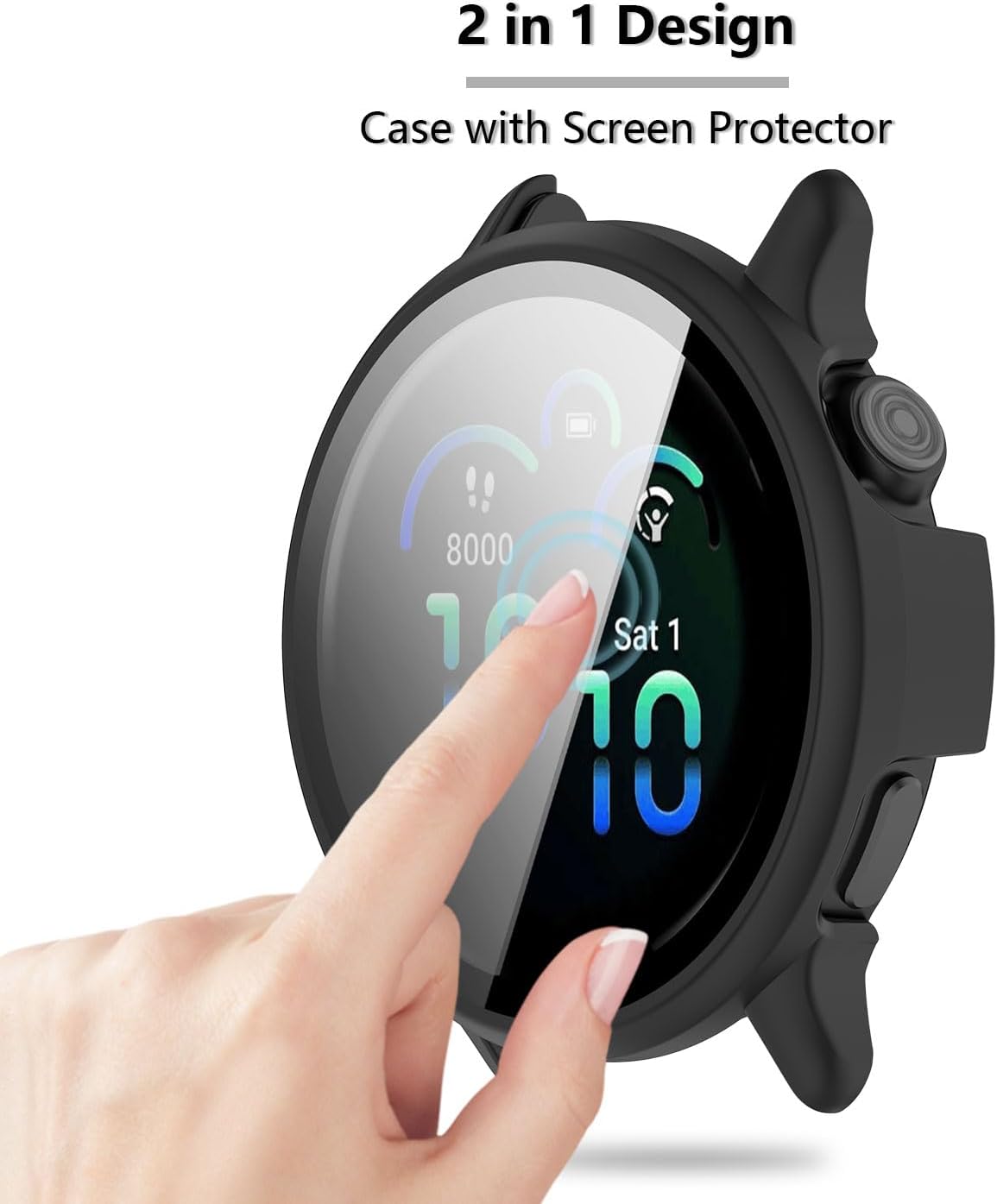 THRE【2 Pack 】For Garmin Vivoactive 6 Screen Protector Tempered Glass Case Cover