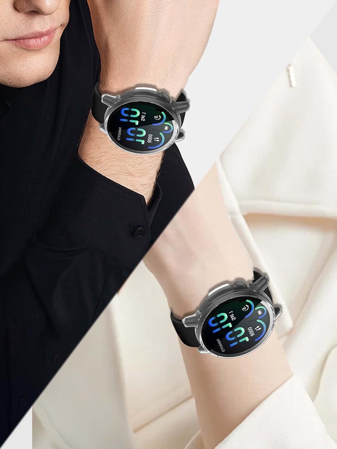 THRE【2 Pack 】For Garmin Vivoactive 6 Screen Protector Tempered Glass Case Cover