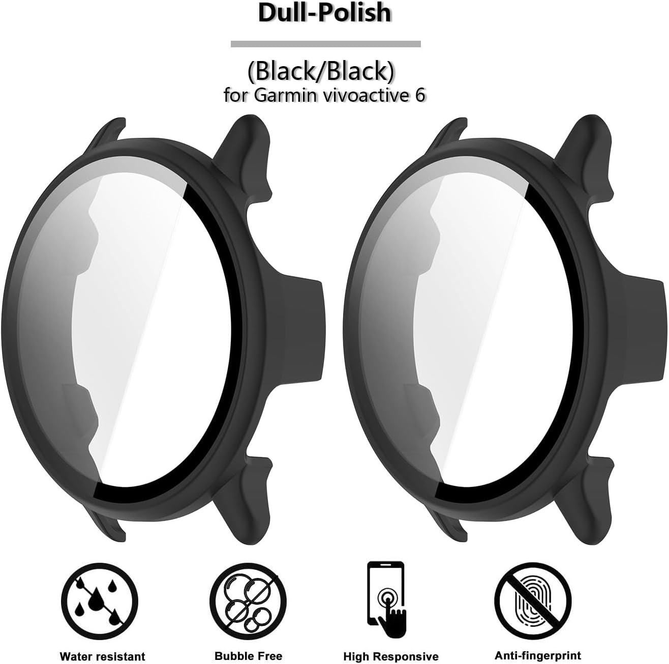 THRE【2 Pack 】For Garmin Vivoactive 6 Screen Protector Tempered Glass Case Cover