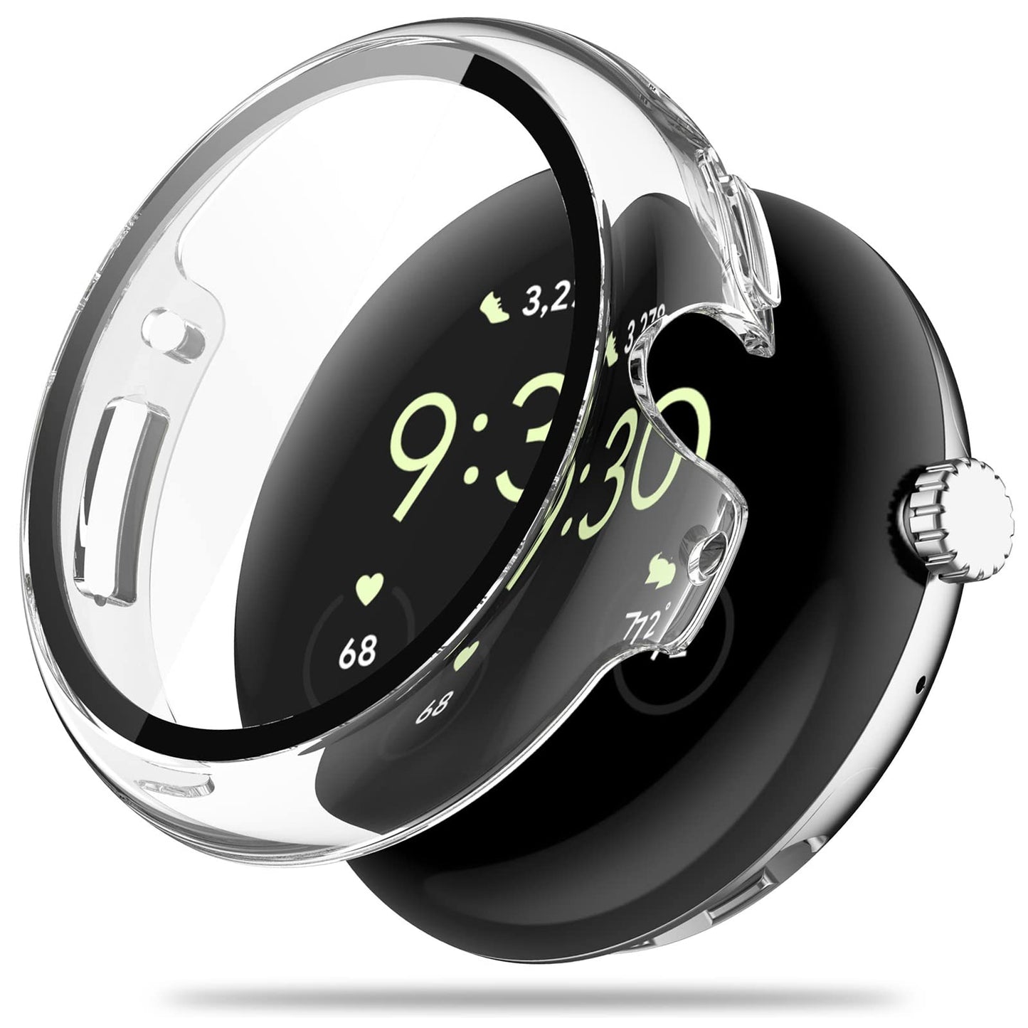 THRE【2 Pack 】For Google Pixel Watch/Watch 2 Tempered Glass Screen Protector Case Cover