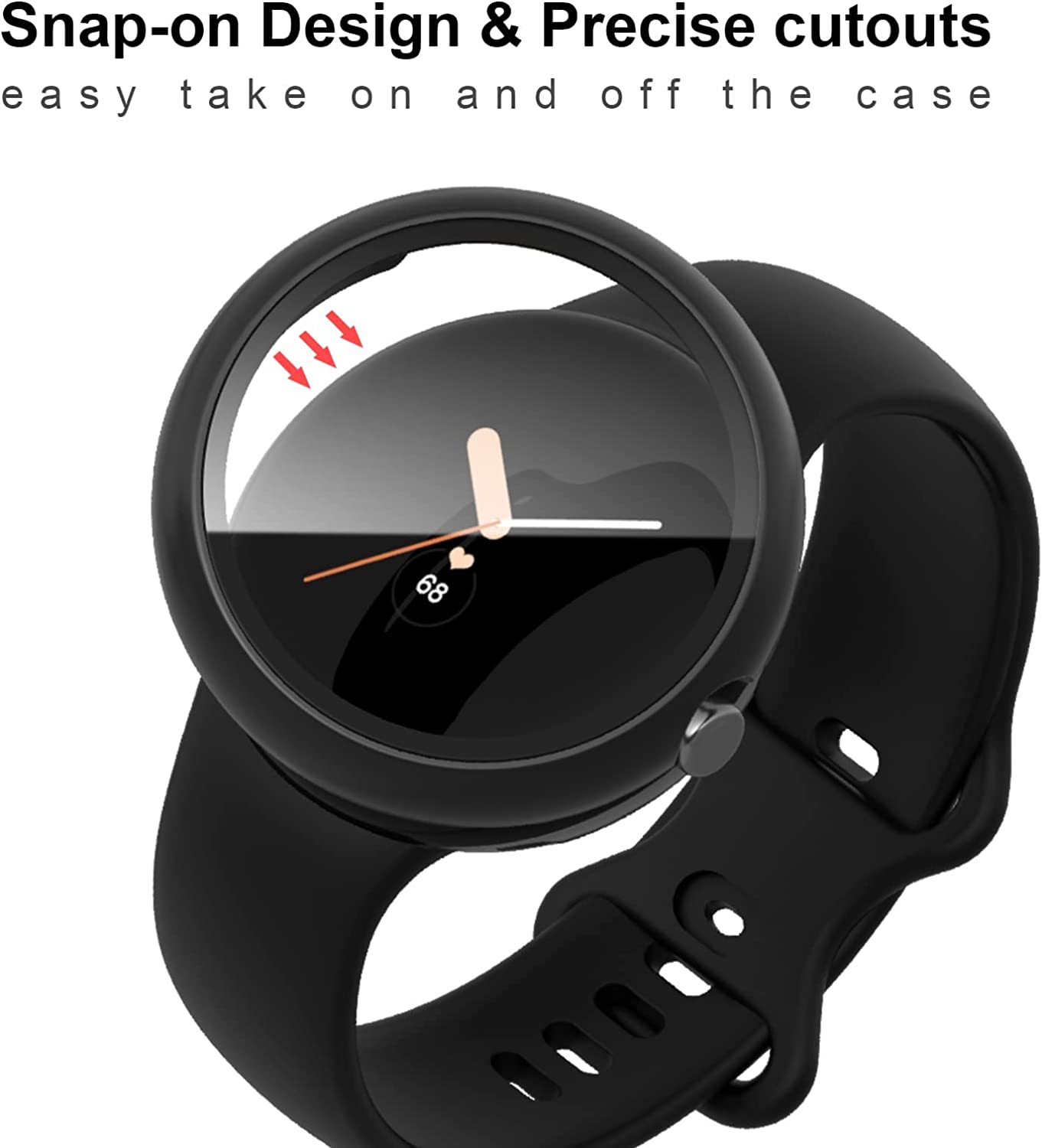 THRE【2 Pack 】For Google Pixel Watch/Watch 2 Tempered Glass Screen Protector Case Cover