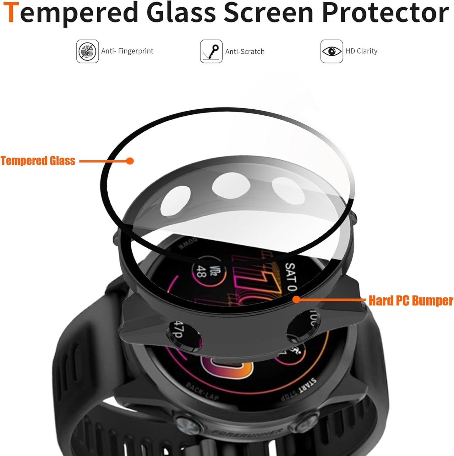 THRE [2-Pack] Tempered Glass Screen Protector for Garmin Forerunner 570 （42mm/47mm）