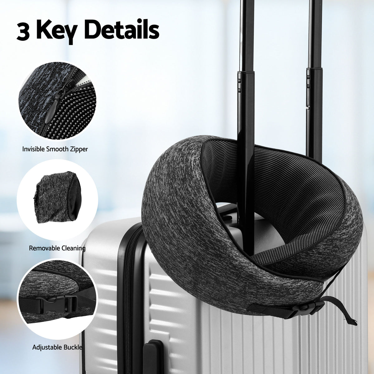 Wanderlite Travel Pillows for Airplanes Ergonomic Memory Foam Neck Pillow, Breathable & Washable Cover, Travel Bag Included, Airplane Pillow for Airplane, Car, Office and Home, Dark Grey