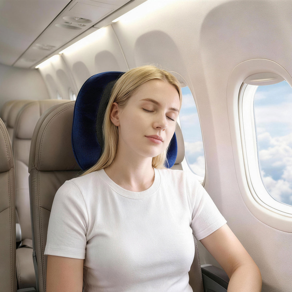 Wanderlite Travel Pillow for Airplanes Memory Foam Neck Pillows for Traveling, Soft & Washable Cover with Storage Bag, Portable Plane Accessories for Airplanes Offices Cars, Blue