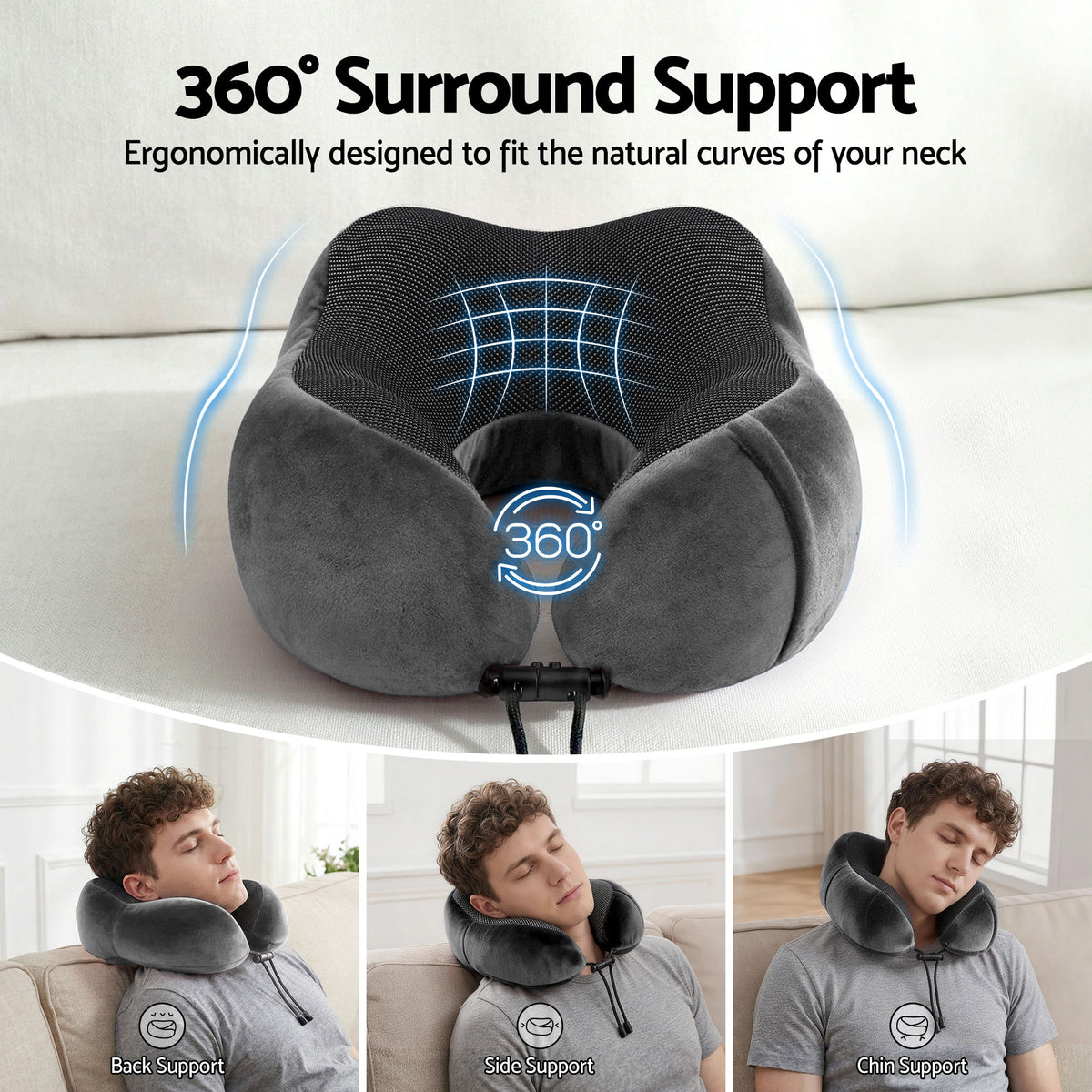 Wanderlite Travel Pillow for Airplanes Memory Foam Neck Pillows for Traveling, Soft & Washable Cover with Storage Bag, Portable Plane Accessories for Airplanes Offices Cars, Grey
