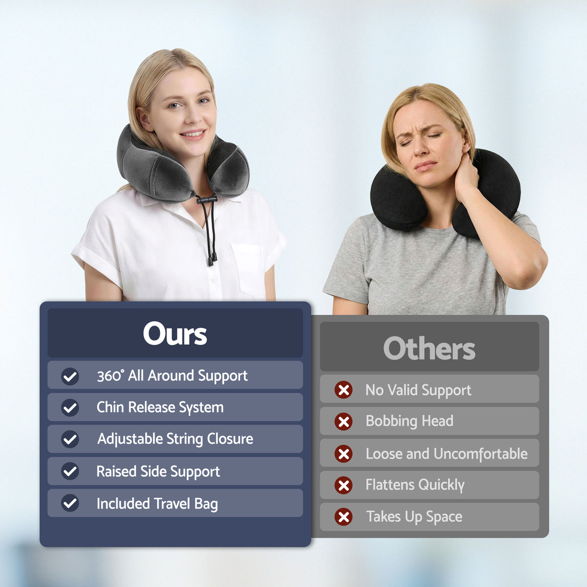 Wanderlite Travel Pillow for Airplanes Memory Foam Neck Pillows for Traveling, Soft & Washable Cover with Storage Bag, Portable Plane Accessories for Airplanes Offices Cars, Grey