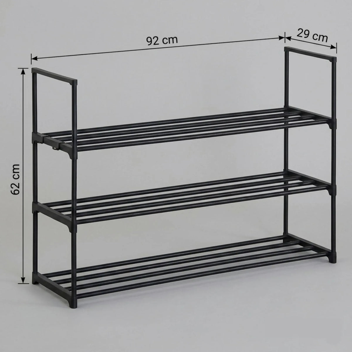 CARLA HOME 3 Tier Metal Shoe Rack - Free Standing Organiser - Black - Basic - Steel
