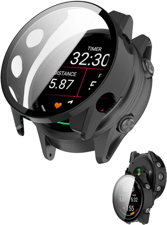 THRE【2 Pack】 Compatible with Garmin Forerunner 970 Screen Protector 47MM Tempered Glass Case Cover