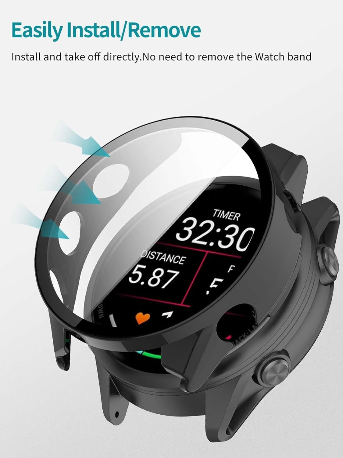 THRE【2 Pack】 Compatible with Garmin Forerunner 970 Screen Protector 47MM Tempered Glass Case Cover