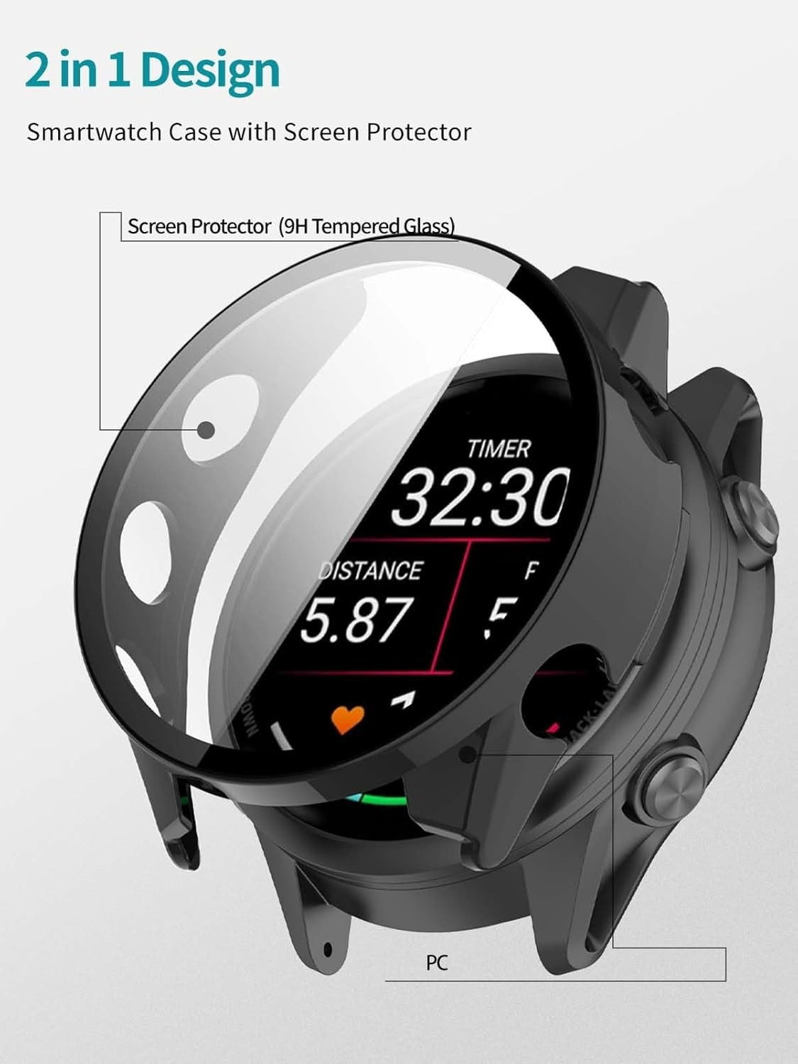 THRE【2 Pack】 Compatible with Garmin Forerunner 970 Screen Protector 47MM Tempered Glass Case Cover