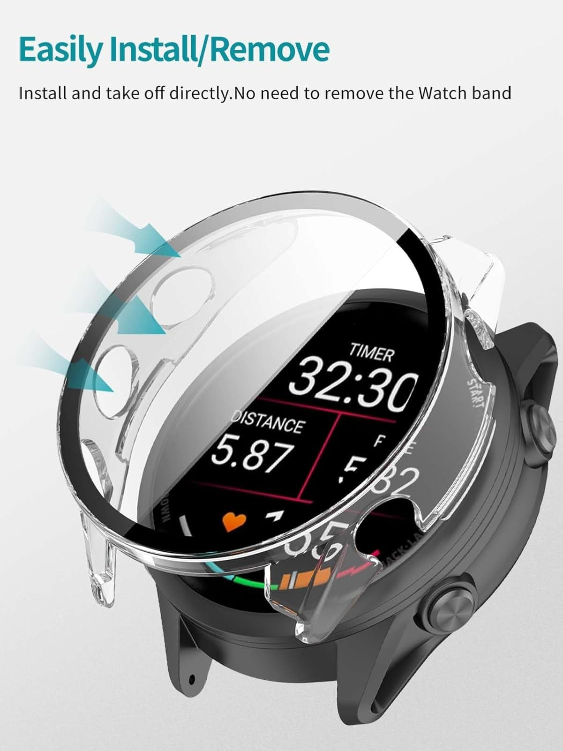 THRE【2 Pack】 Compatible with Garmin Forerunner 970 Screen Protector 47MM Tempered Glass Case Cover