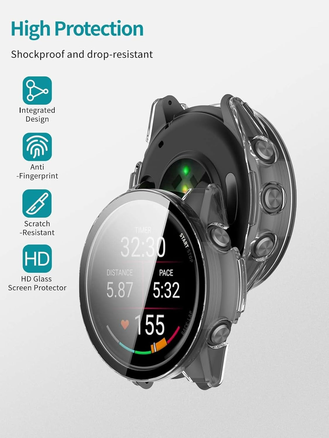 THRE【2 Pack】 Compatible with Garmin Forerunner 970 Screen Protector 47MM Tempered Glass Case Cover