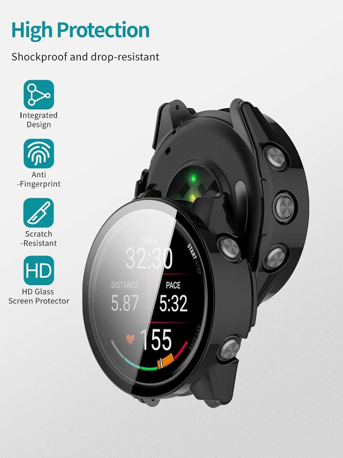 THRE【2 Pack】 Compatible with Garmin Forerunner 970 Screen Protector 47MM Tempered Glass Case Cover