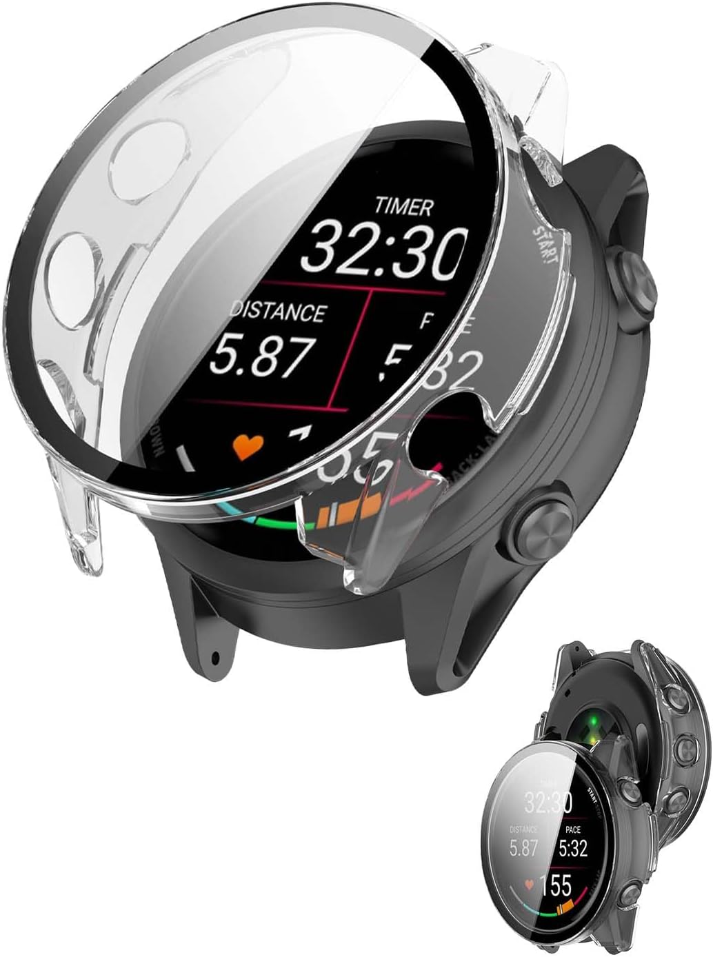 THRE【2 Pack】 Compatible with Garmin Forerunner 970 Screen Protector 47MM Tempered Glass Case Cover