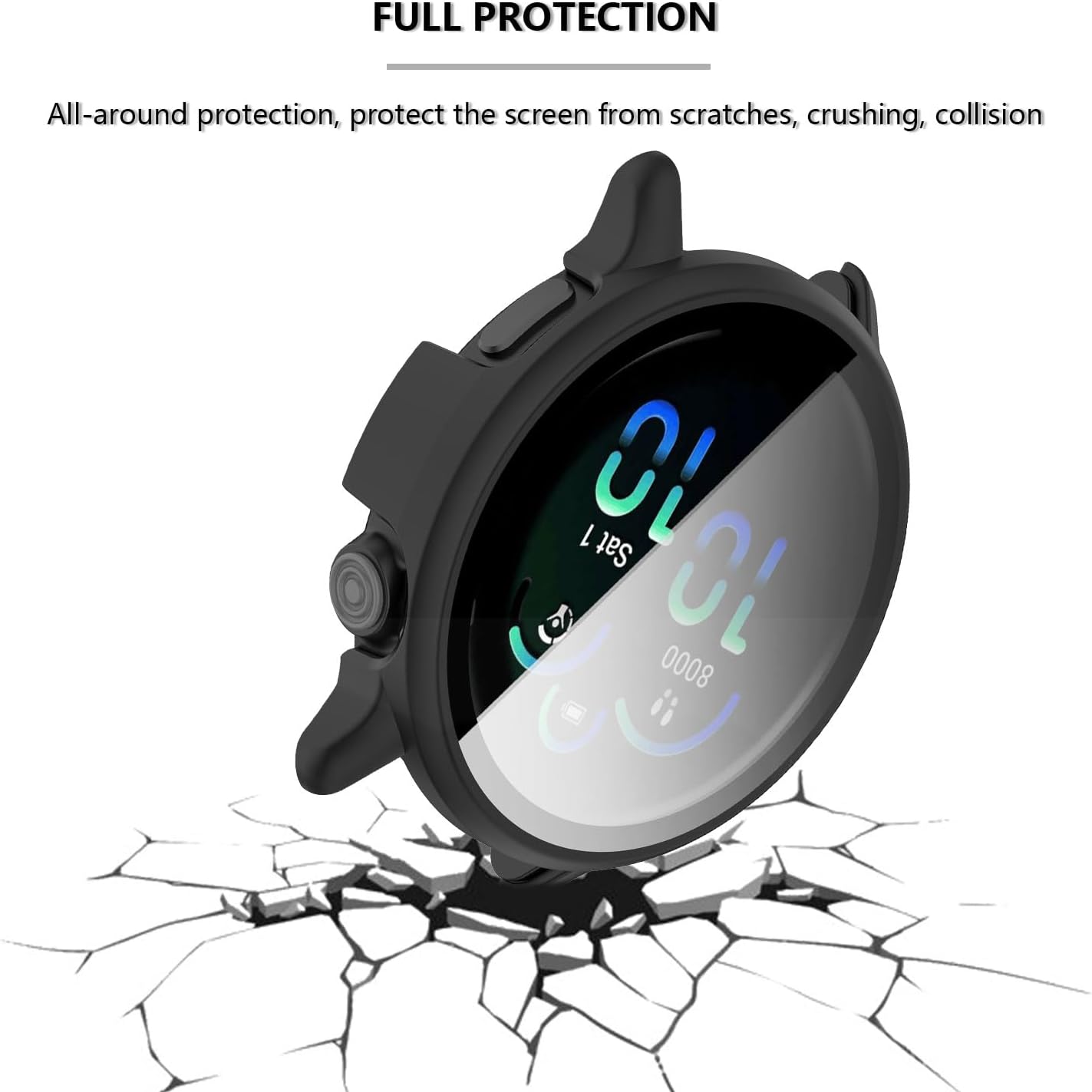 THRE【2 Pack 】For Garmin Vivoactive 6 Screen Protector Tempered Glass Case Cover