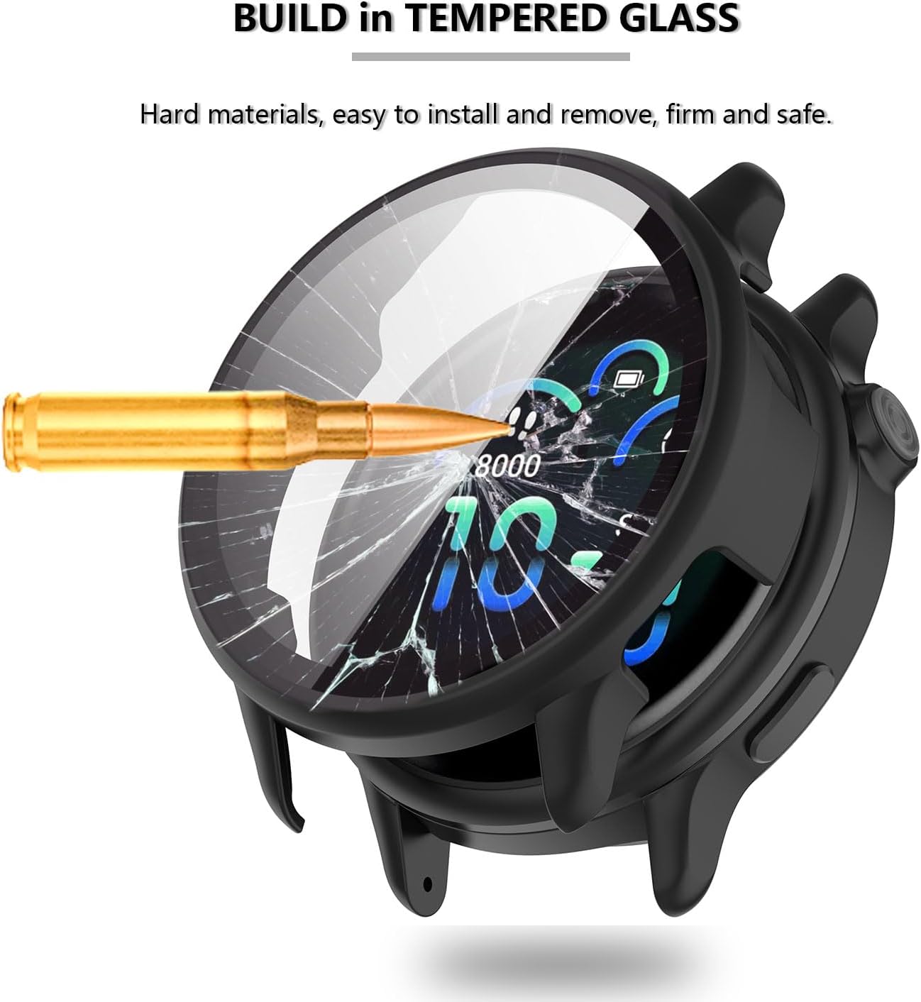 THRE【2 Pack 】For Garmin Vivoactive 6 Screen Protector Tempered Glass Case Cover